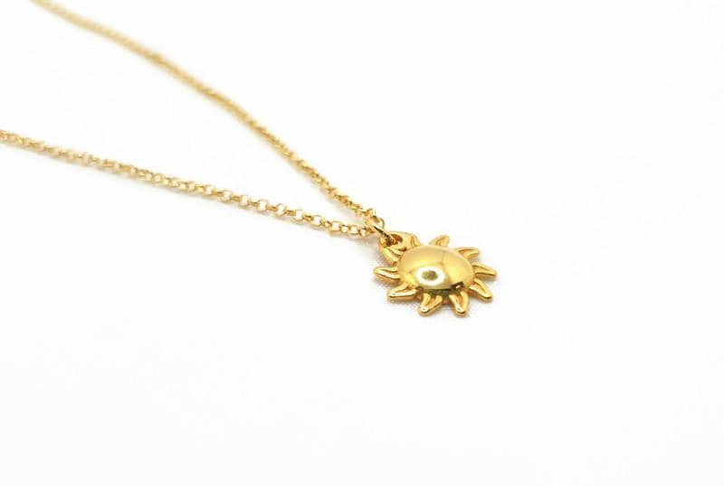 Sun Star Pendant Necklace in Gold Plated Silver, Celestial Jewelry, Sun Charm with gold plated chain