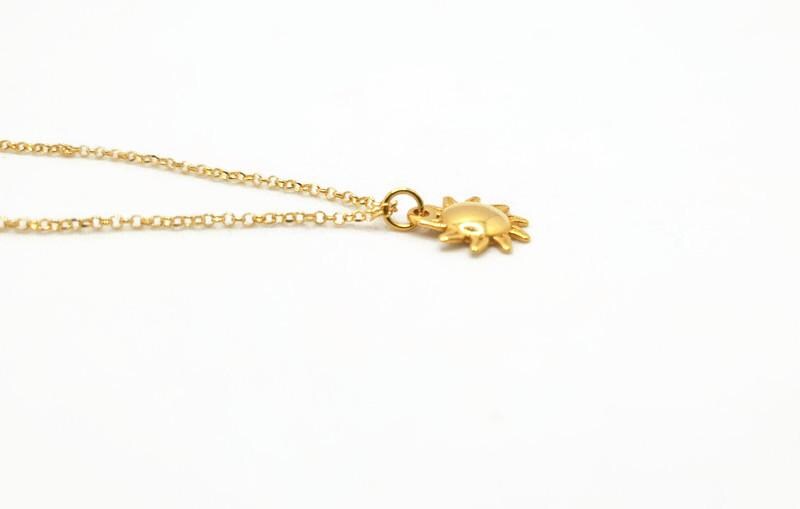 Sun Star Pendant Necklace in Gold Plated Silver, Celestial Jewelry, Sun Charm with gold plated chain