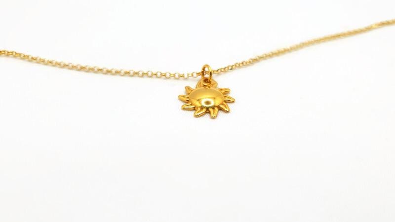 Sun Star Pendant Necklace in Gold Plated Silver, Celestial Jewelry, Sun Charm with gold plated chain
