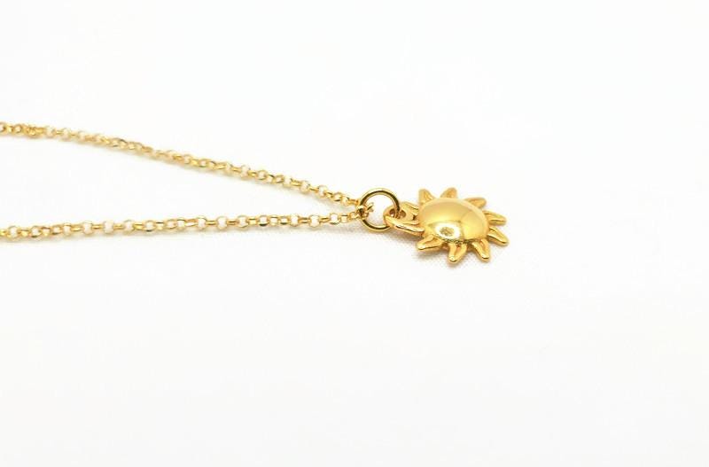 Sun Star Pendant Necklace in Gold Plated Silver, Celestial Jewelry, Sun Charm with gold plated chain