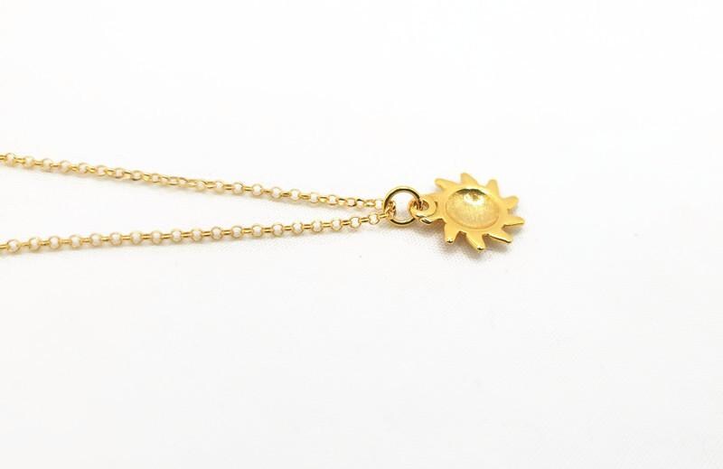 Sun Star Pendant Necklace in Gold Plated Silver, Celestial Jewelry, Sun Charm with gold plated chain