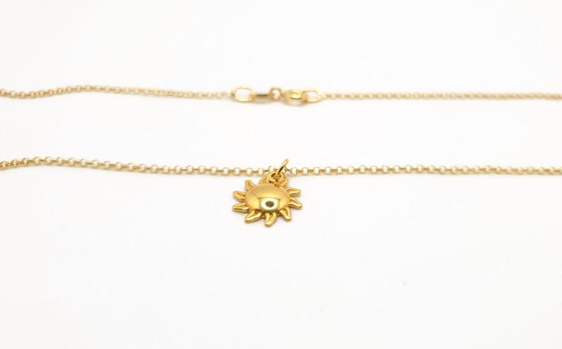 Sun Star Pendant Necklace in Gold Plated Silver, Celestial Jewelry, Sun Charm with gold plated chain