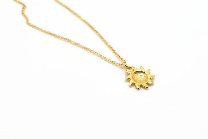 Sun Star Pendant Necklace in Gold Plated Silver, Celestial Jewelry, Sun Charm with gold plated chain