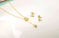 Magic Star Necklace and Stud Earrings Set in Gold Plated Silver and cubic circonia: Minimalist Celestial Jewelry