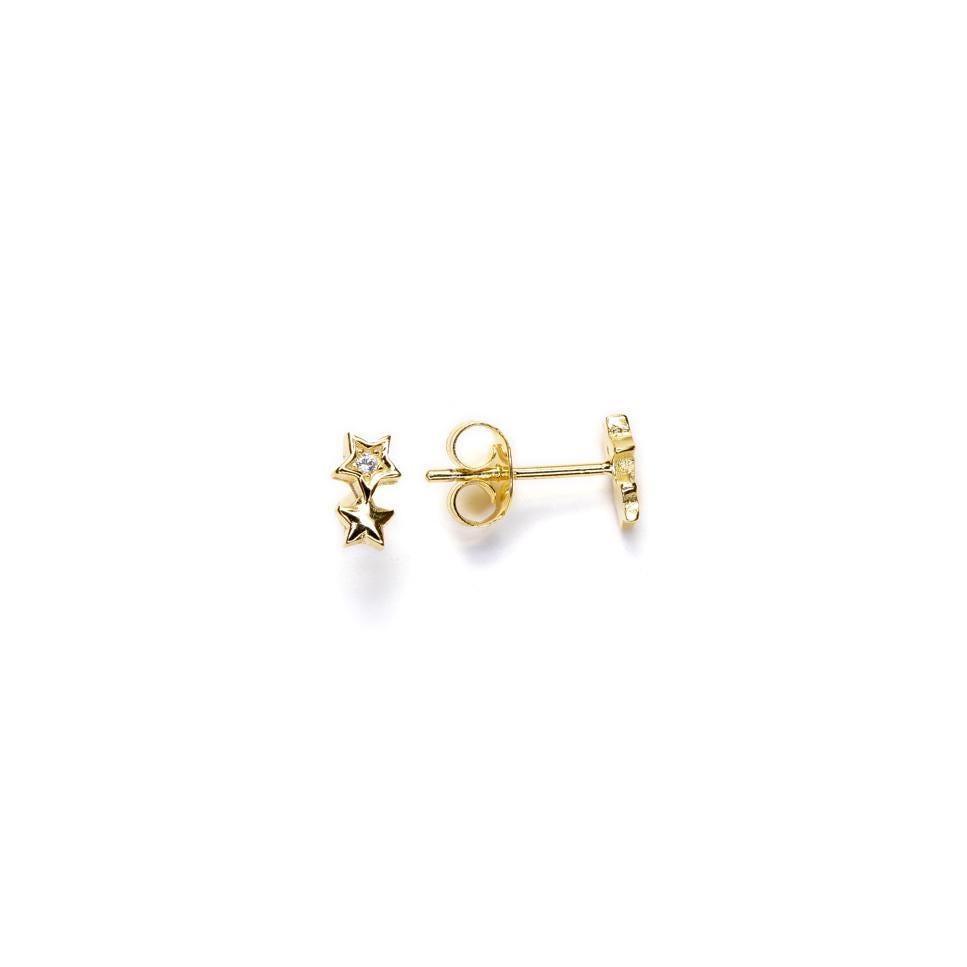 Magic Star Necklace and Stud Earrings Set in Gold Plated Silver and cubic circonia: Minimalist Celestial Jewelry