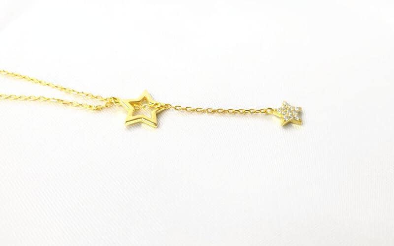 Magic Star Necklace and Stud Earrings Set in Gold Plated Silver and cubic circonia: Minimalist Celestial Jewelry