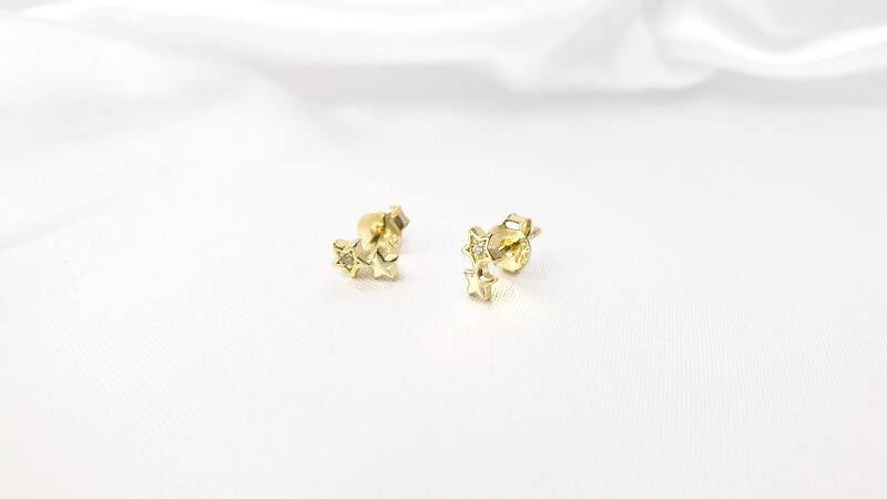 Magic Star Necklace and Stud Earrings Set in Gold Plated Silver and cubic circonia: Minimalist Celestial Jewelry