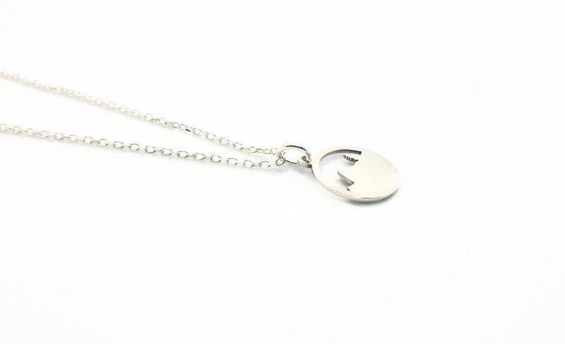 Engraved Mountains and Forest Pendant Necklace in Sterling Silver - Hiking Climbing Adventure Pendant - Travel Inspired Jewelry