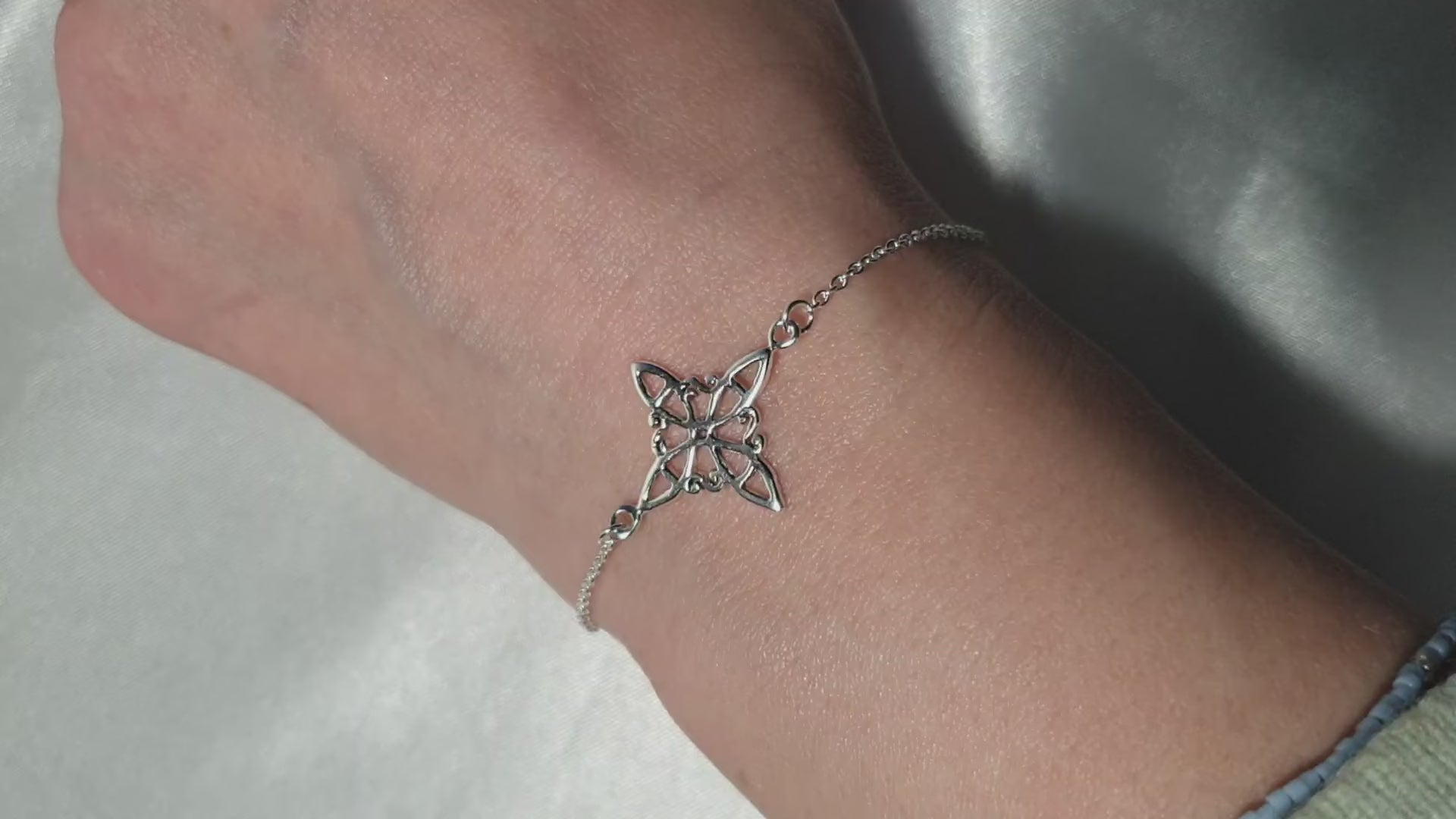 Sterling Silver Witch's Knot Bracelet, Dainty Minimalist Chain Jewelry, Protection Amulet