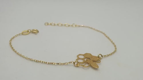 Gold Plated Honeycomb Bee Charm Bracelet: Delicate Cable Chain