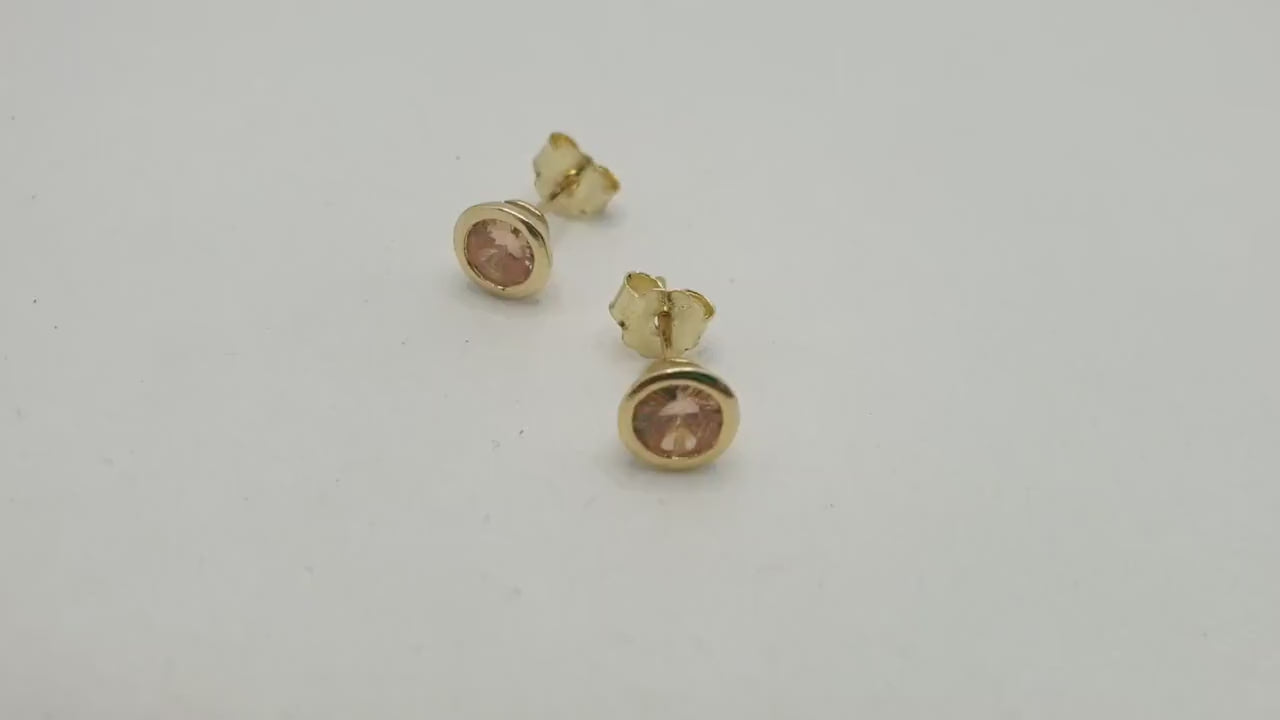 Peach Cubic Zirconia Stud Earrings: Gold Plated Silver, Dainty Circle